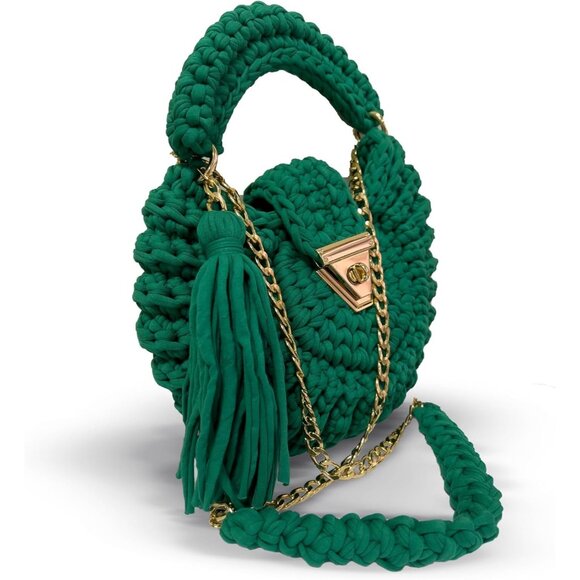 Women's Handmade Crochet Green Evening Small Formal Flap Clutch Crossbody Bag - Picture 4 of 6